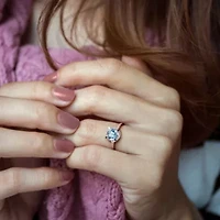 10k White Gold Blue Topaz and Diamond Ring