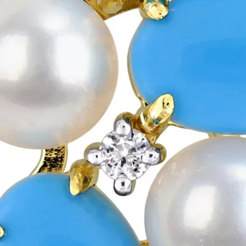 Lab Created Pearl & Gemstone Cluster Omega Earrings