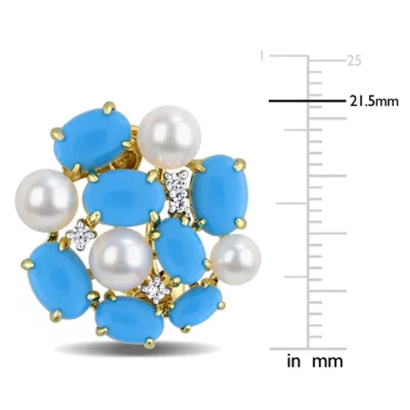 Lab Created Pearl & Gemstone Cluster Omega Earrings