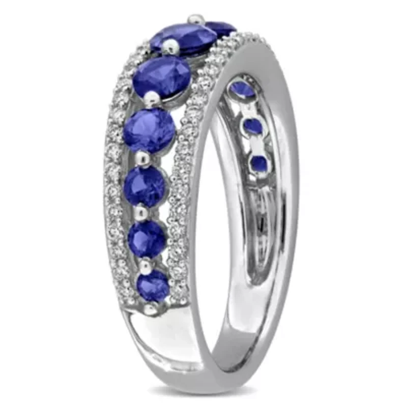 Created Gemstone & Lab Grown Diamond Graduated Ring 14K White Gold