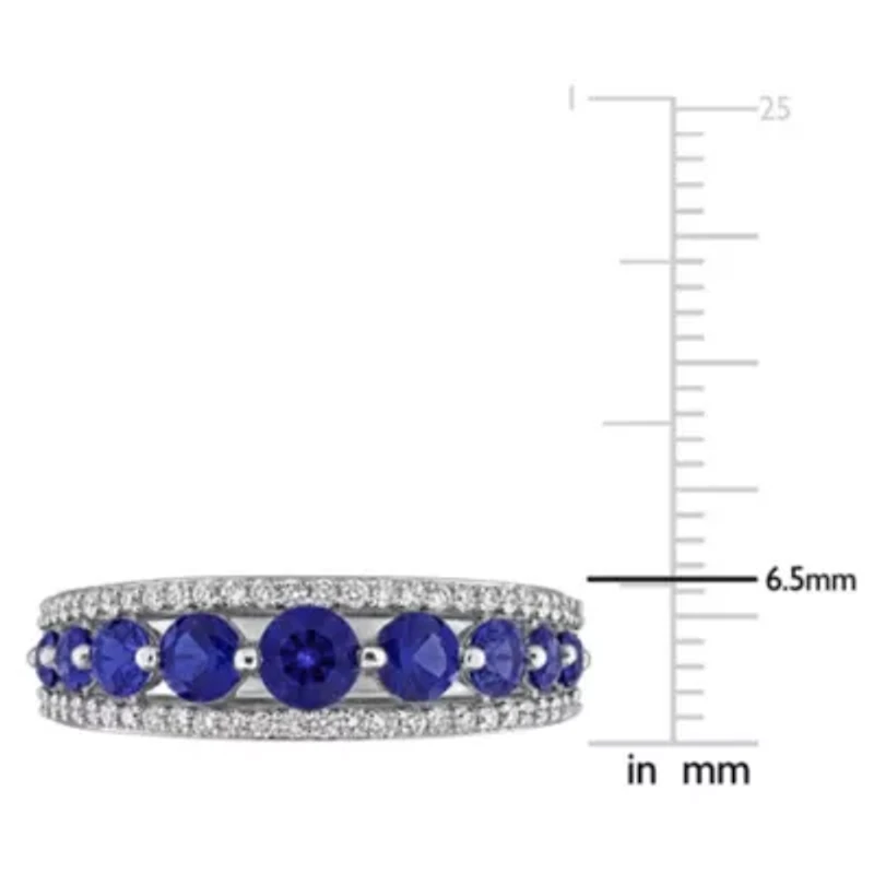 Created Gemstone & Lab Grown Diamond Graduated Ring 14K White Gold