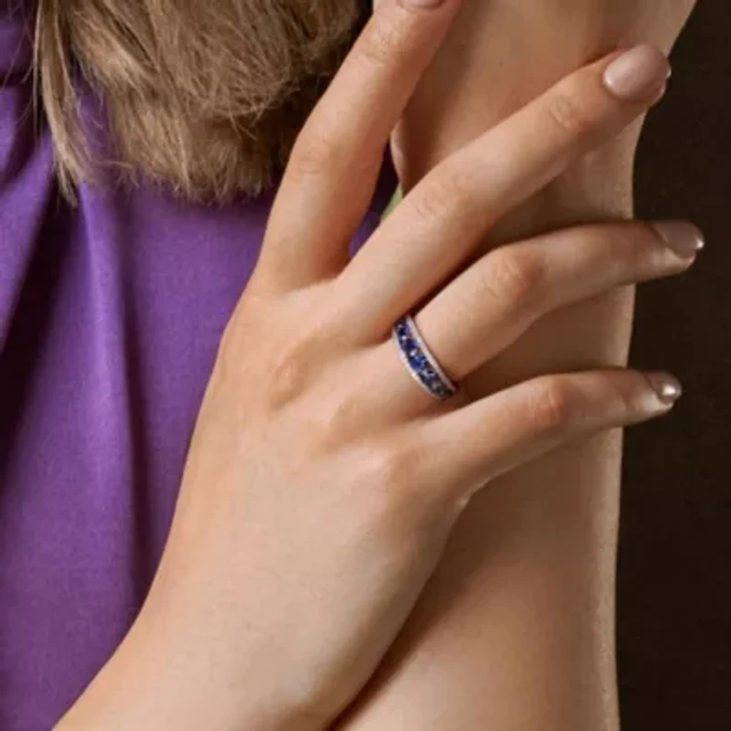 Created Gemstone & Lab Grown Diamond Graduated Ring 14K White Gold