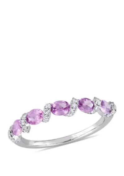 1 ct. t.w. Oval Light Pink Sapphire and 1/4 Diamond Ribbon Ring 14k White Gold