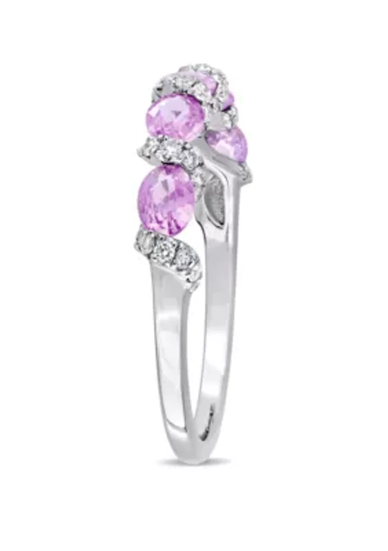 1 ct. t.w. Oval Light Pink Sapphire and 1/4 Diamond Ribbon Ring 14k White Gold