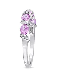 1 ct. t.w. Oval Light Pink Sapphire and 1/4 Diamond Ribbon Ring 14k White Gold