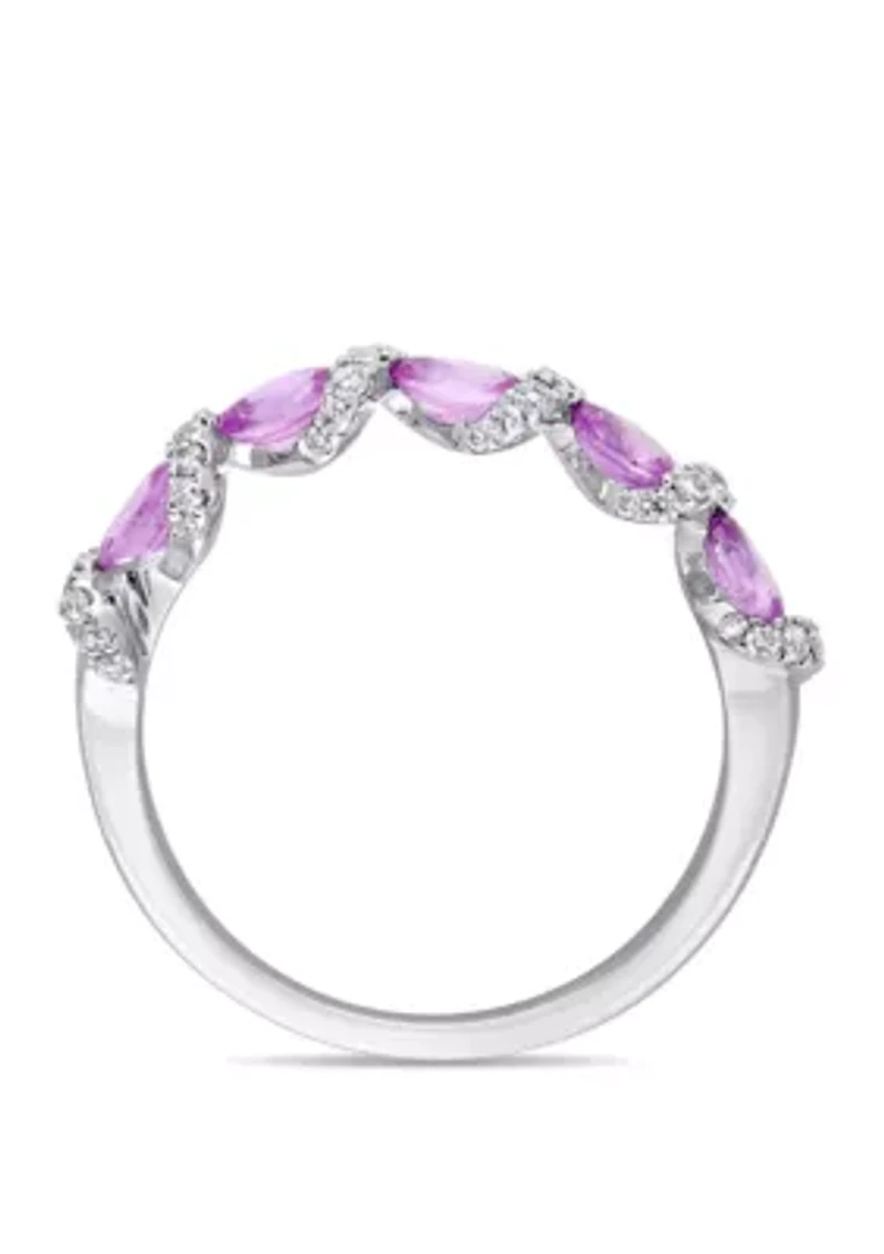 1 ct. t.w. Oval Light Pink Sapphire and 1/4 Diamond Ribbon Ring 14k White Gold