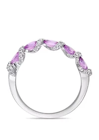 1 ct. t.w. Oval Light Pink Sapphire and 1/4 Diamond Ribbon Ring 14k White Gold