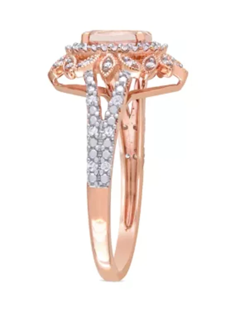 3/4 ct. t.w. Morganite and 1/5 Diamond Halo Split Shank Ring 10k Rose Gold
