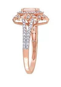 3/4 ct. t.w. Morganite and 1/5 Diamond Halo Split Shank Ring 10k Rose Gold