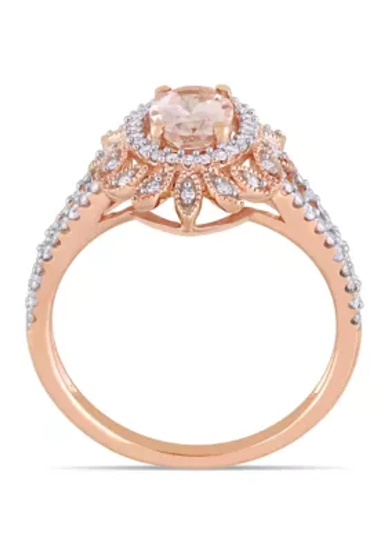 3/4 ct. t.w. Morganite and 1/5 Diamond Halo Split Shank Ring 10k Rose Gold