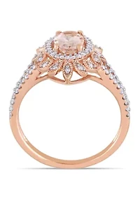 3/4 ct. t.w. Morganite and 1/5 Diamond Halo Split Shank Ring 10k Rose Gold