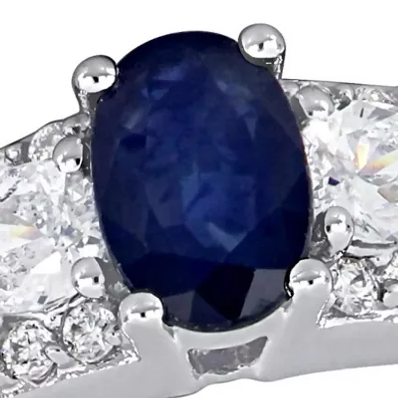 5/8 ct. t.w. Sapphire and 1/2 Diamond 3-Stone Engagement Ring 14k White Gold
