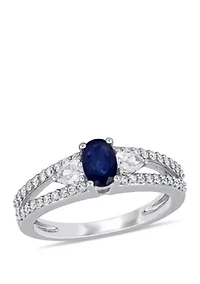 5/8 ct. t.w. Sapphire and 1/2 Diamond 3-Stone Engagement Ring 14k White Gold