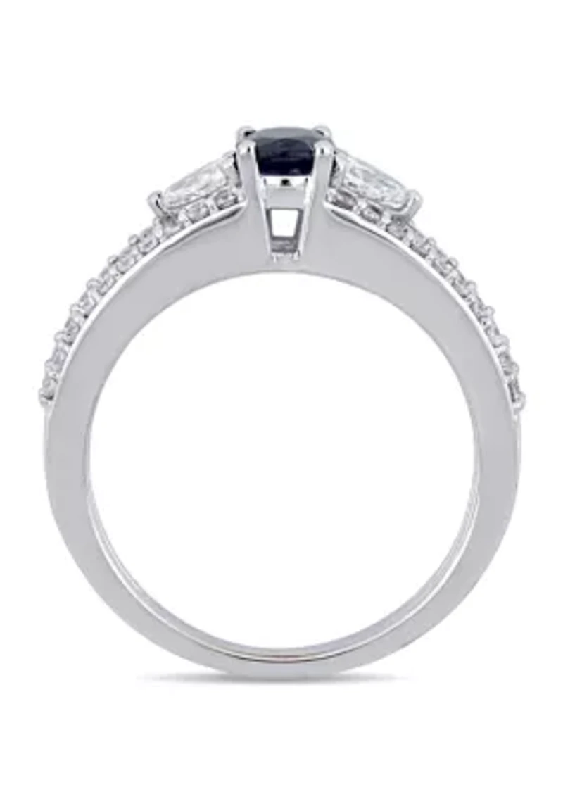 5/8 ct. t.w. Sapphire and 1/2 Diamond 3-Stone Engagement Ring 14k White Gold