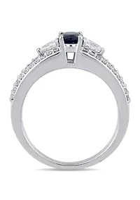 5/8 ct. t.w. Sapphire and 1/2 Diamond 3-Stone Engagement Ring 14k White Gold