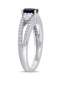 5/8 ct. t.w. Sapphire and 1/2 Diamond 3-Stone Engagement Ring 14k White Gold