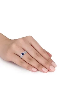 5/8 ct. t.w. Sapphire and 1/2 Diamond 3-Stone Engagement Ring 14k White Gold