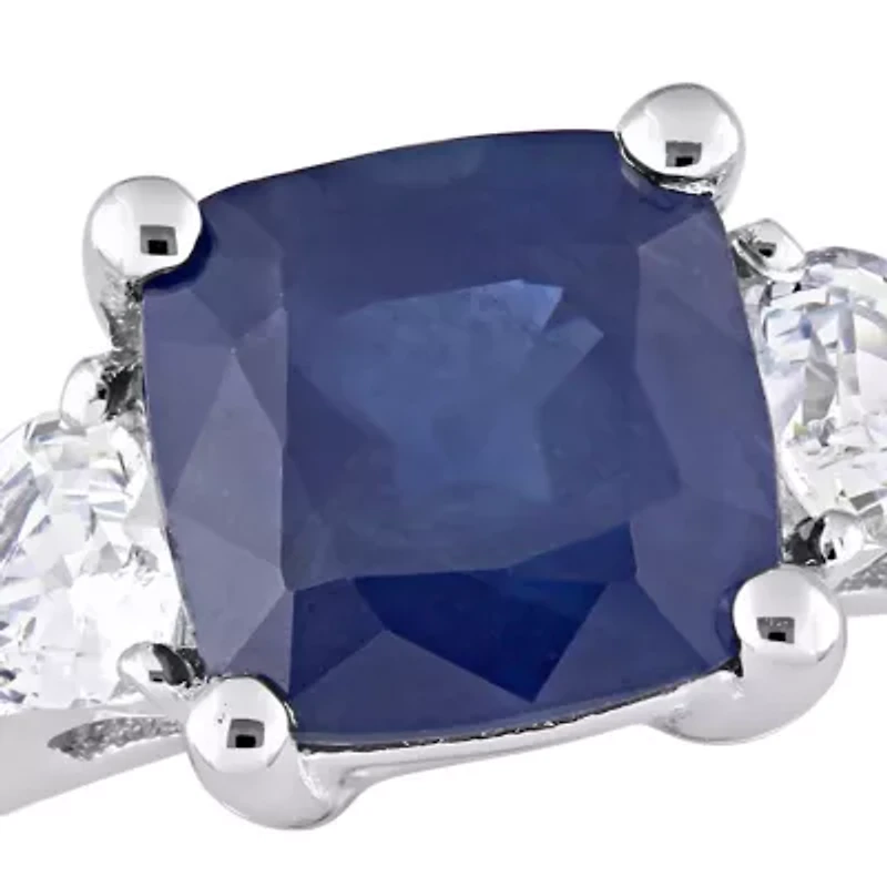 Sapphire and White 3-Stone Ring with 1/10 ct. t.w. Diamond 14k Gold