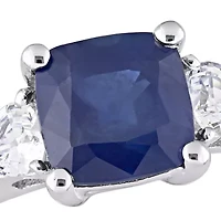 Sapphire and White 3-Stone Ring with 1/10 ct. t.w. Diamond 14k Gold