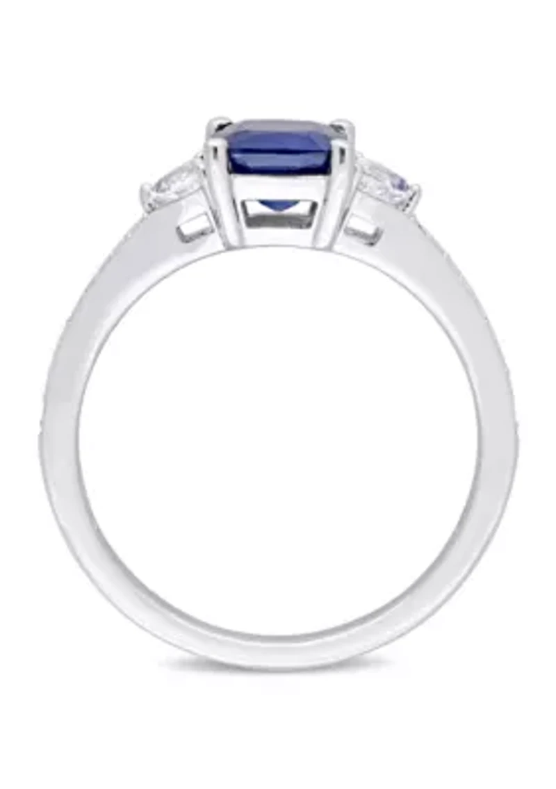 Sapphire and White 3-Stone Ring with 1/10 ct. t.w. Diamond 14k Gold