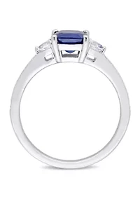 Sapphire and White 3-Stone Ring with 1/10 ct. t.w. Diamond 14k Gold