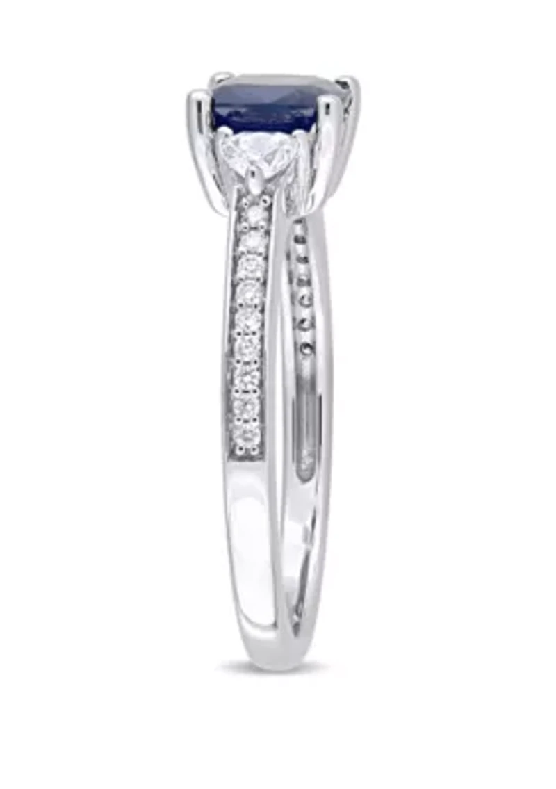 Sapphire and White 3-Stone Ring with 1/10 ct. t.w. Diamond 14k Gold