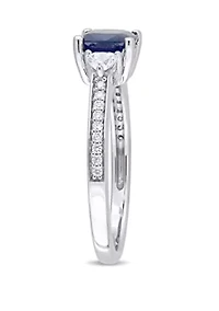 Sapphire and White 3-Stone Ring with 1/10 ct. t.w. Diamond 14k Gold