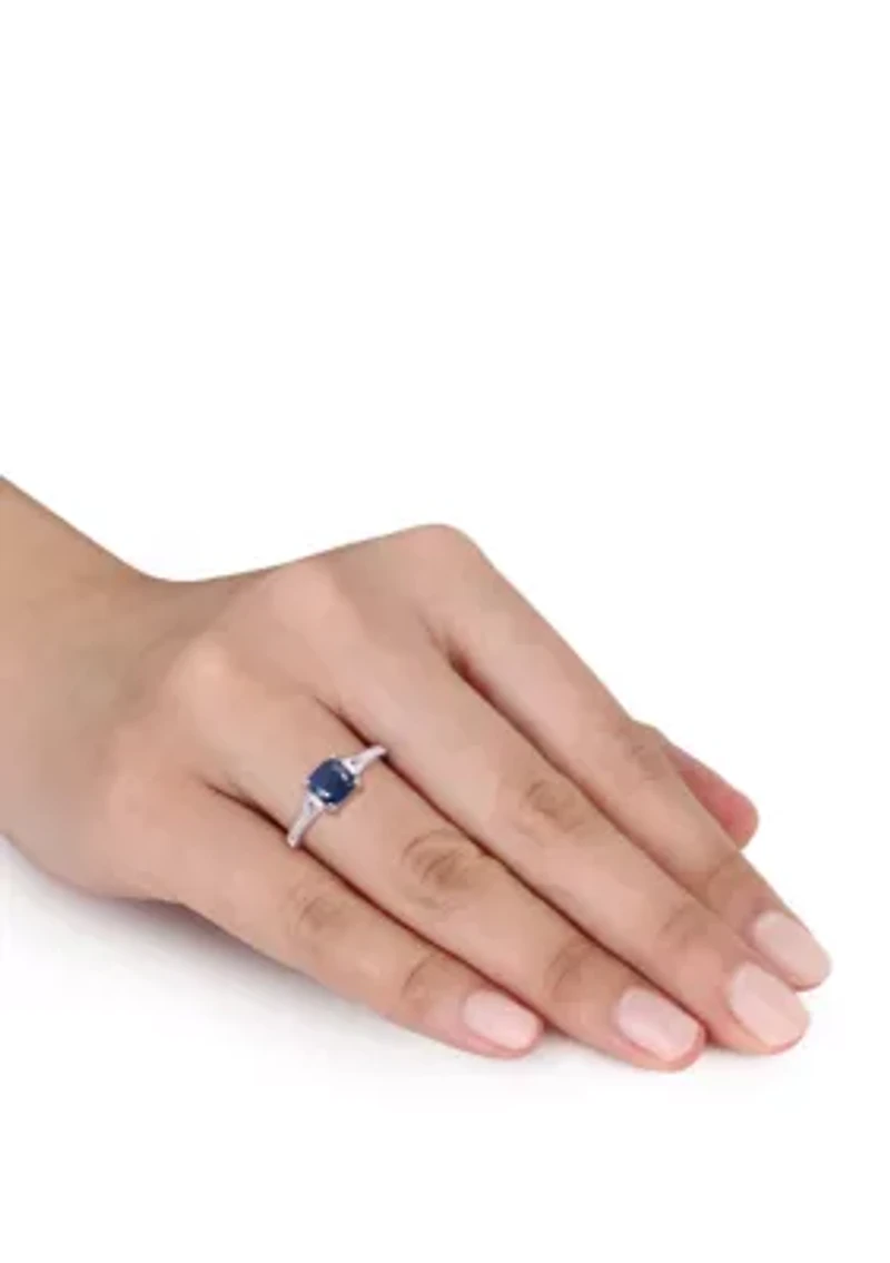 Sapphire and White 3-Stone Ring with 1/10 ct. t.w. Diamond 14k Gold