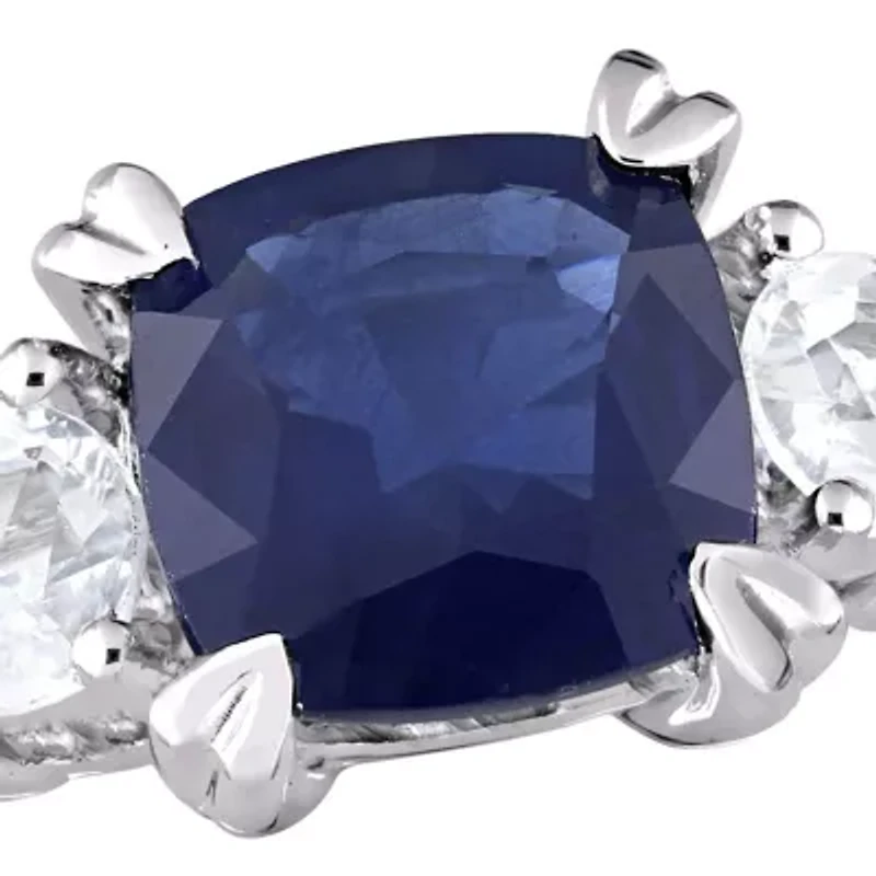 Cushion-Cut Sapphire and Pear-Cut White 3-Stone Ring 14k Gold