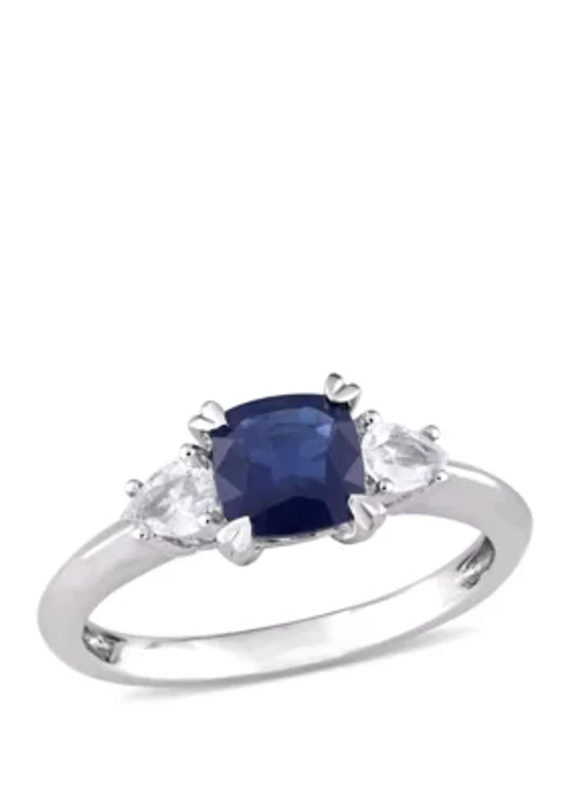 Cushion-Cut Sapphire and Pear-Cut White 3-Stone Ring 14k Gold