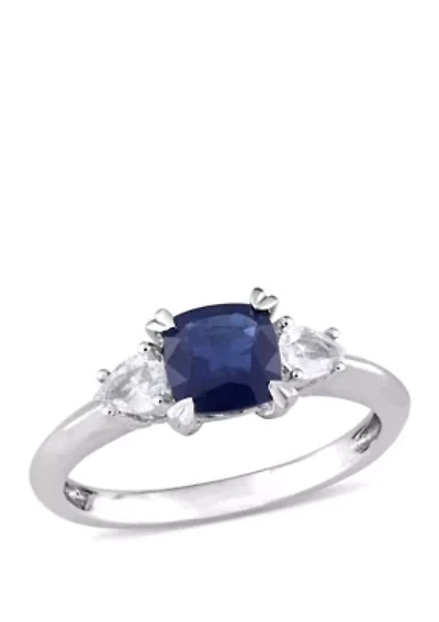 Cushion-Cut Sapphire and Pear-Cut White 3-Stone Ring 14k Gold
