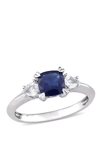 Cushion-Cut Sapphire and Pear-Cut White 3-Stone Ring 14k Gold