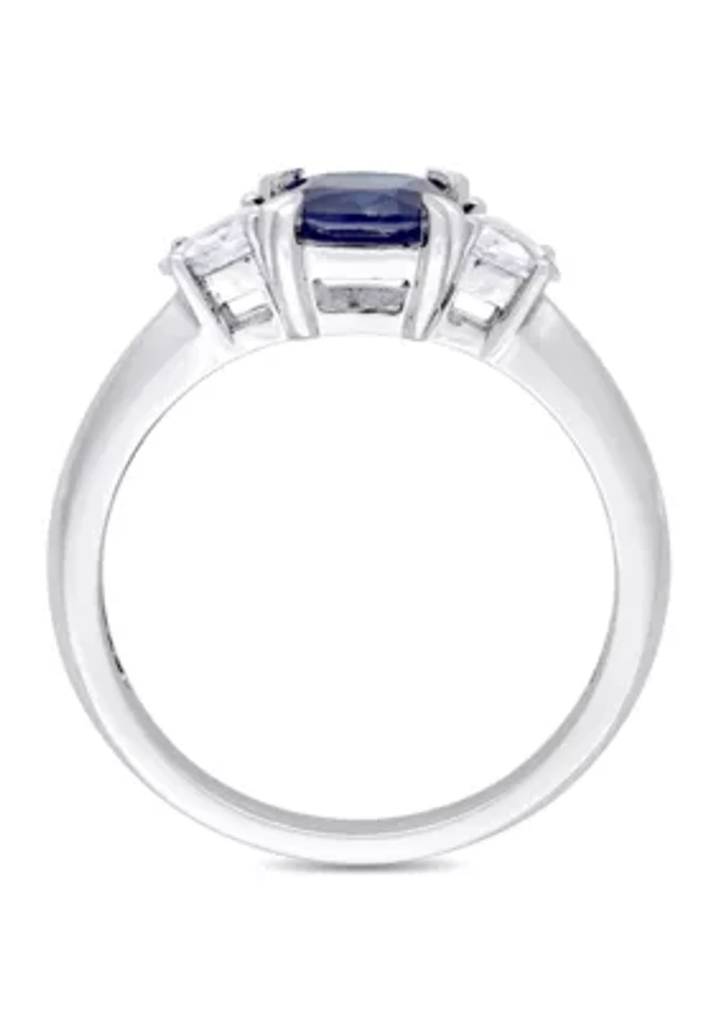 Cushion-Cut Sapphire and Pear-Cut White 3-Stone Ring 14k Gold