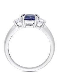 Cushion-Cut Sapphire and Pear-Cut White 3-Stone Ring 14k Gold