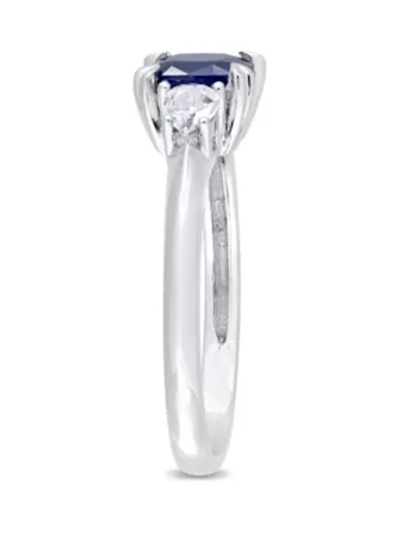 Cushion-Cut Sapphire and Pear-Cut White 3-Stone Ring 14k Gold