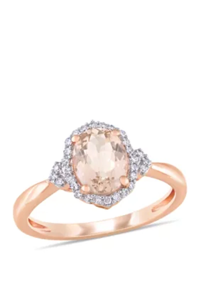 1.14 ct. t.w. Morganite and 1/8 Diamond Halo Ring 10k Rose Gold