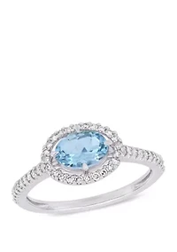 5/8 ct. t.w. Aquamarine and 1/4 Diamond Halo Ring 10k White Gold