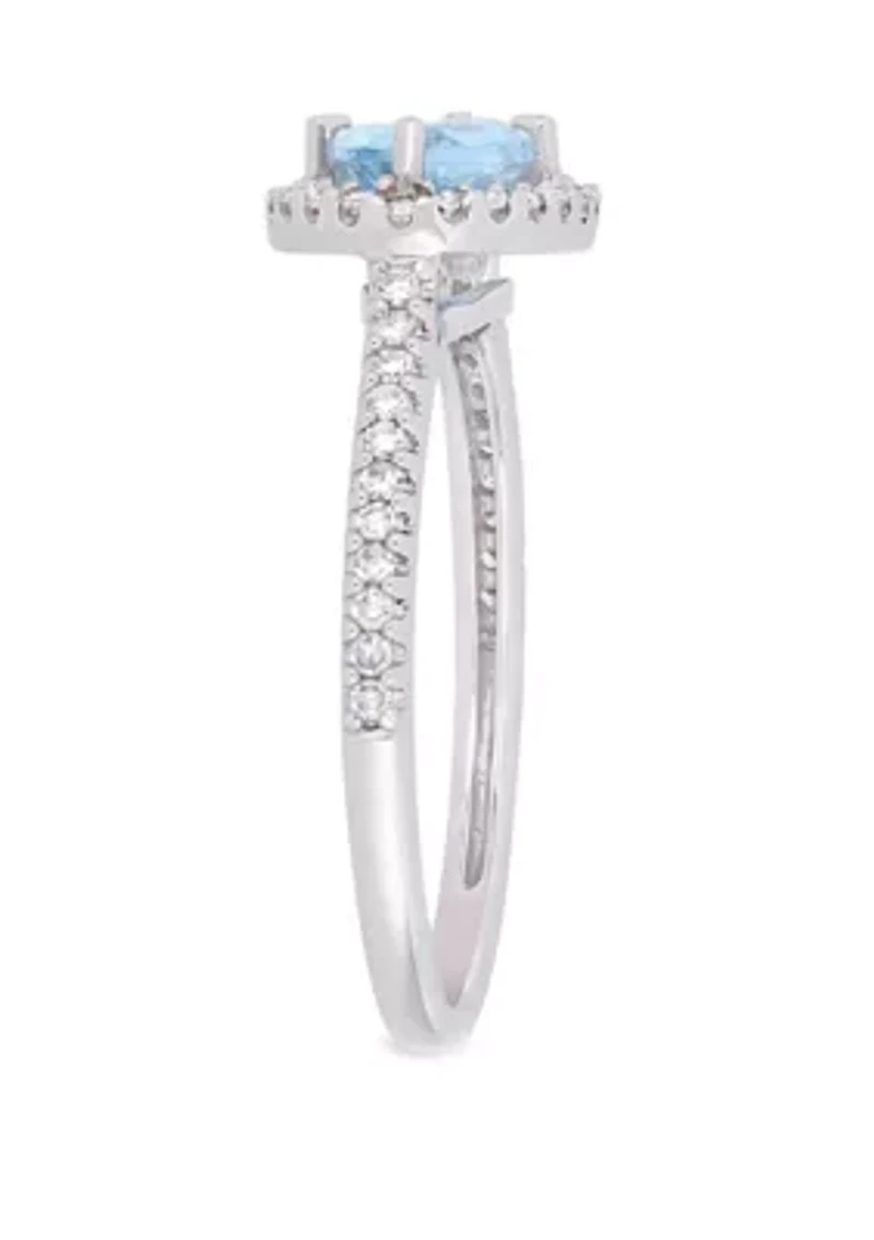 5/8 ct. t.w. Aquamarine and 1/4 Diamond Halo Ring 10k White Gold