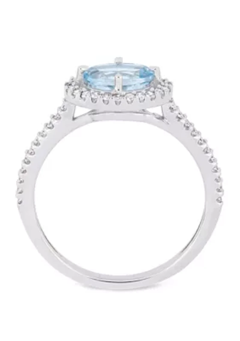 5/8 ct. t.w. Aquamarine and 1/4 Diamond Halo Ring 10k White Gold