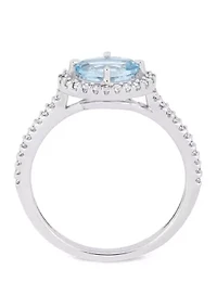 5/8 ct. t.w. Aquamarine and 1/4 Diamond Halo Ring 10k White Gold