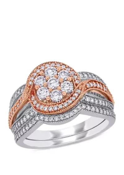 1.0 ct. t.w. Diamond Bridal Set 14k White and Rose Gold