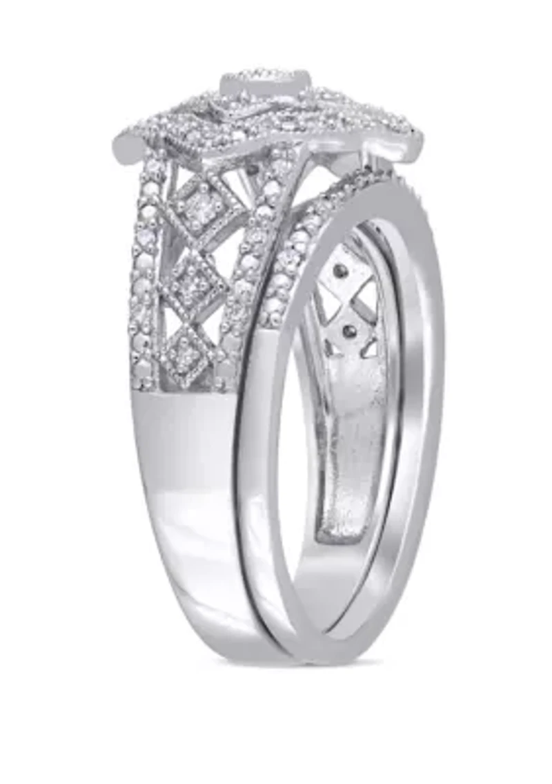 1/4 ct. t.w. Diamond Halo Bridal Set Sterling Silver