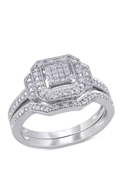 1/4 ct. t.w. Diamond Vintage Split Shank Bridal Ring Set Sterling Silver