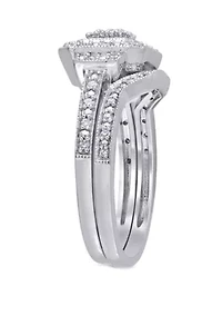 1/4 ct. t.w. Diamond Vintage Split Shank Bridal Ring Set Sterling Silver