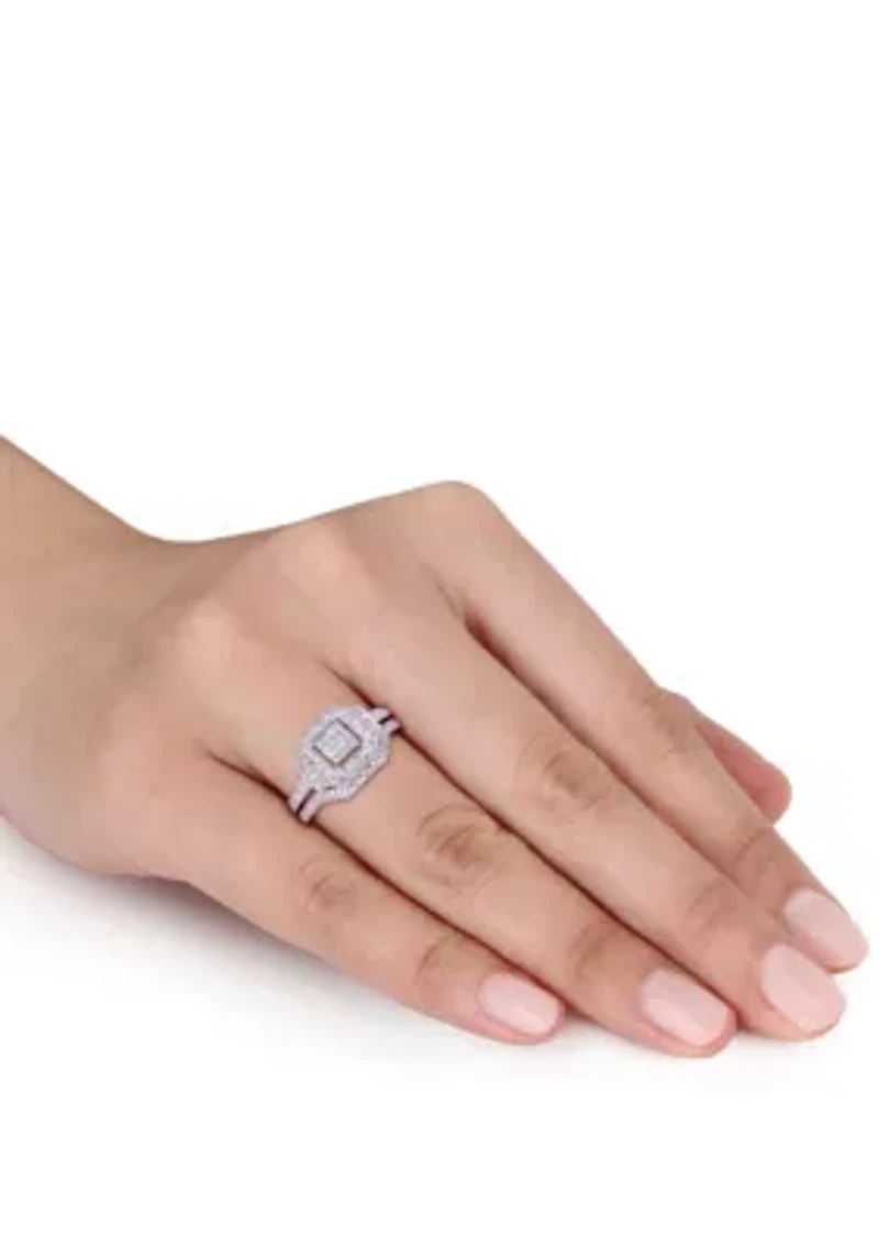1/4 ct. t.w. Diamond Vintage Split Shank Bridal Ring Set Sterling Silver
