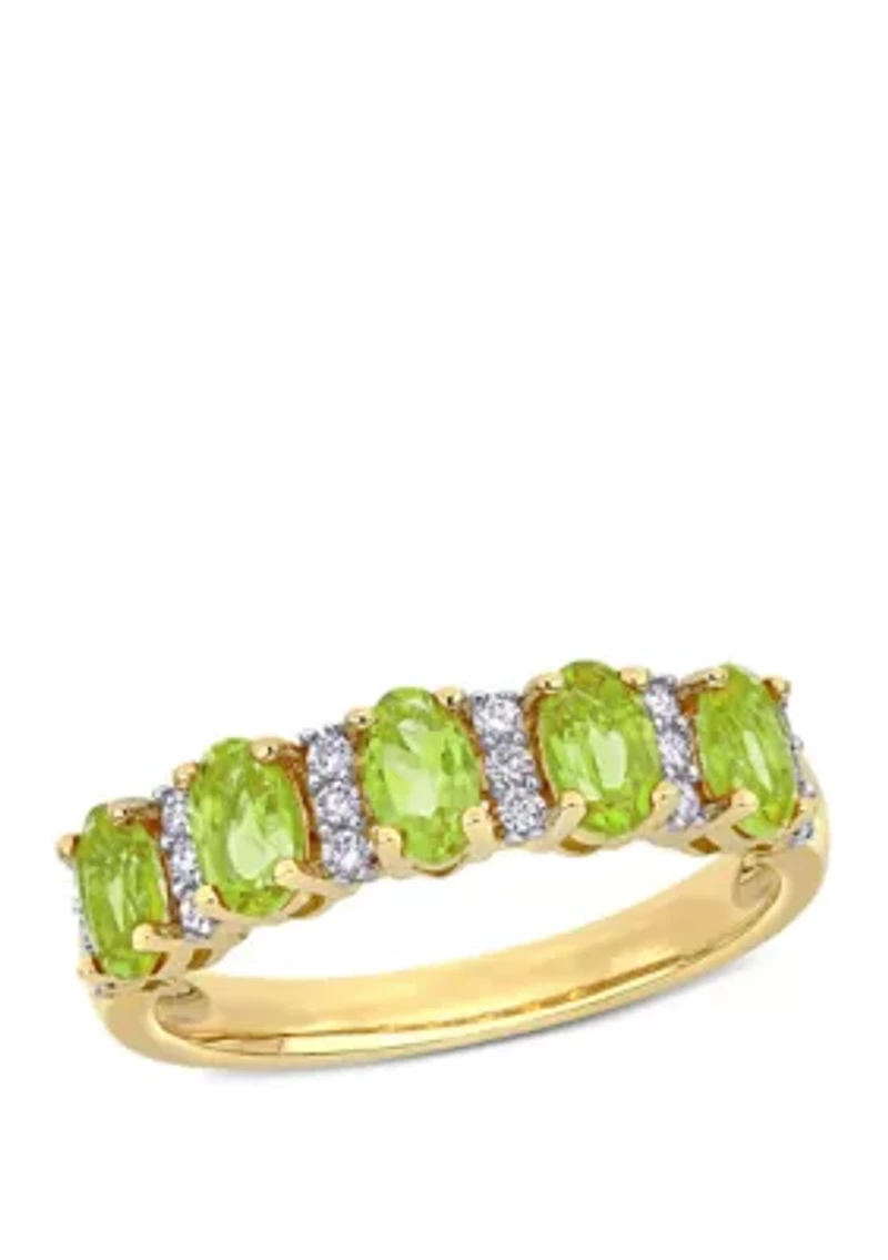 1.2 ct. t.w. Peridot and 1/6 Diamond Semi Eternity Ring 14k Yellow Gold