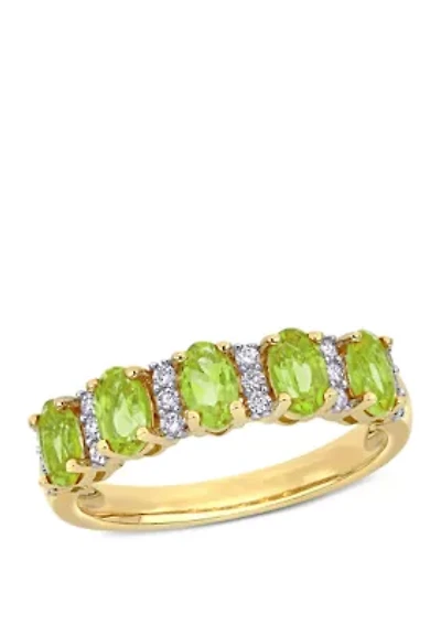 1.2 ct. t.w. Peridot and 1/6 Diamond Semi Eternity Ring 14k Yellow Gold