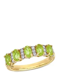 1.2 ct. t.w. Peridot and 1/6 Diamond Semi Eternity Ring 14k Yellow Gold