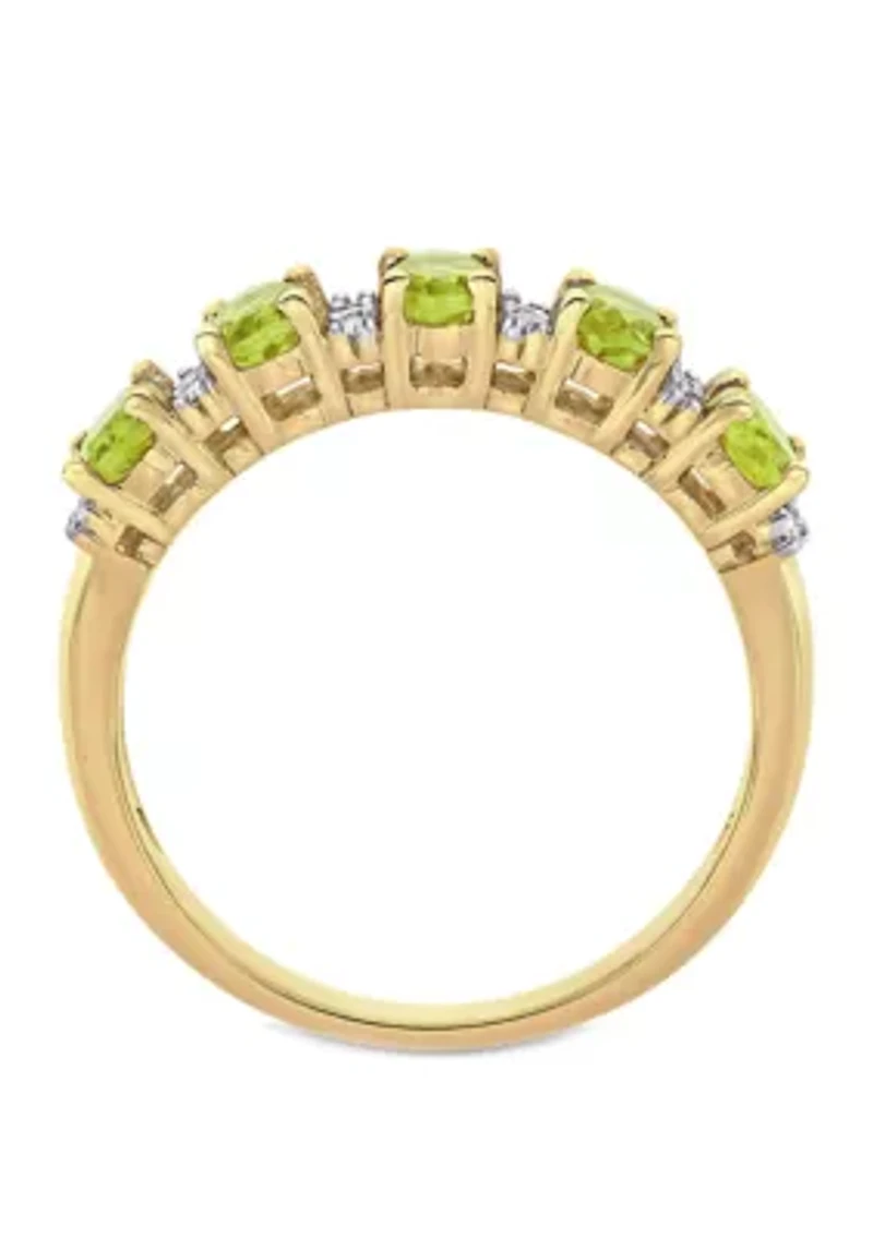 1.2 ct. t.w. Peridot and 1/6 Diamond Semi Eternity Ring 14k Yellow Gold