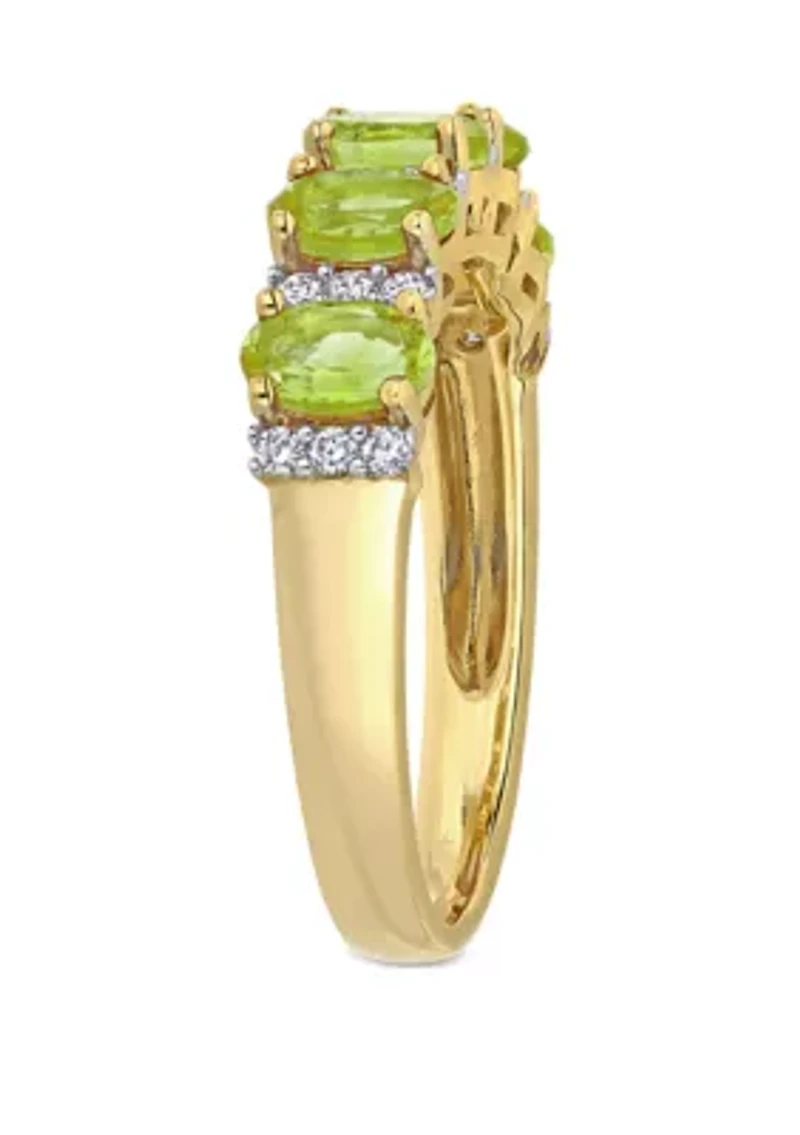 1.2 ct. t.w. Peridot and 1/6 Diamond Semi Eternity Ring 14k Yellow Gold